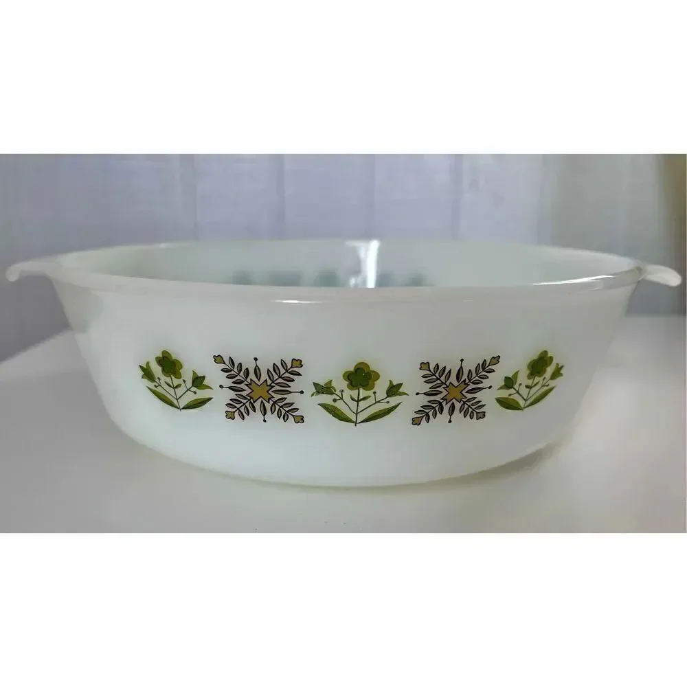 Vintage Anchor Hocking Fire King Green Meadow 2 Quart Casserole Dish 438